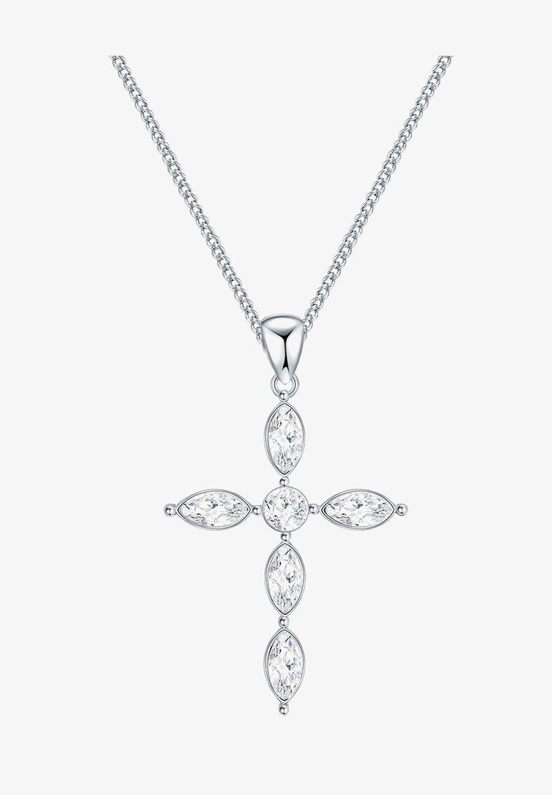 Sølv korsnederdel med fem marquise-slebne klare sten. Kæden har et snoet design, der tilføjer tekstur og elegance.