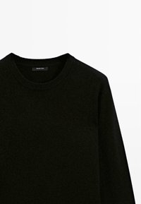Pull noir à col rond avec manches longues, design épuré et une discrète étiquette Massimo Dutti à l’intérieur de l’encolure, présenté sur fond blanc.