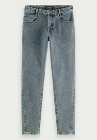 Wyblakłe niebieskie dżinsy o prostym kroju, z pięcioma kieszeniami i kontrastowymi szwami. Posiadają klasyczne zapięcie na guzik i zamek błyskawiczny.