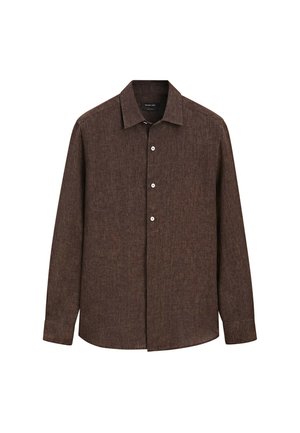 Massimo Dutti, 100% LINEN REGULAR FIT SHIRT WITH BUTTON DETAIL - Overhemd - dark brown