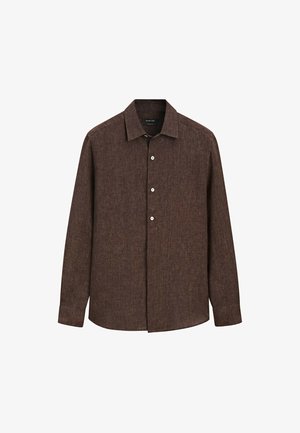 Massimo Dutti, 100% LINEN REGULAR FIT SHIRT WITH BUTTON DETAIL - Skjorter - dark brown
