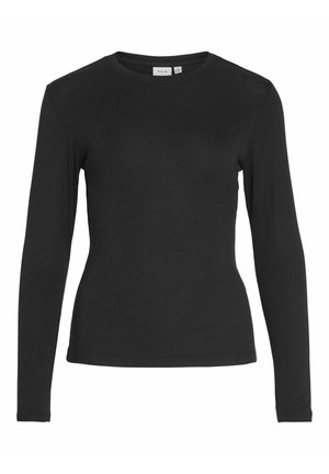 Sort langærmet t-shirt lavet af glat stof, med rund halsudskæring og tætsiddende design. Ingen synlige mønstre eller accenter.