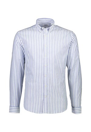 Chemise boutonnée rayée bleue et blanche avec un col classique, des manches longues et des fermetures à boutons. Matière en coton au toucher doux.
