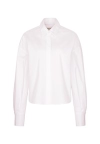 Camicia bianca, corta, con bottoni, realizzata in cotone liscio. Presenta un colletto classico, maniche lunghe con polsini strutturati e una cucitura al centro.