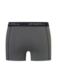 Grijze boxershorts van een gladdige stof, met een zwarte elastische tailleband voorzien van "O'NEILL" branding en contrasterende stikseldetails.