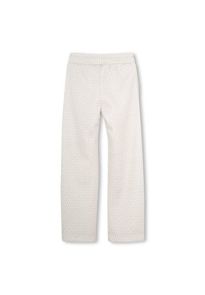 Άσπρο παντελόνι με διακριτικό γεωμετρικό μοτίβο, ελαστική ζώνη μέσης, χαλα ρή εφαρμογή με ίσια γραμμή και απαλή υφή.