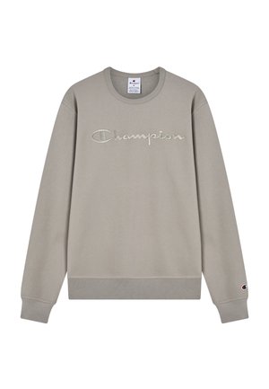 Lichtgrijze sweatshirt van katoenmix met een ronde hals, geribbelde boorden en geborduurd "Champion"-logo op de voorkant.