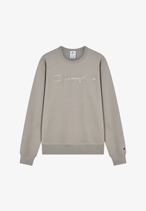 Lichtgrijze sweatshirt van katoenmix met een ronde hals, geribbelde boorden en geborduurd "Champion"-logo op de voorkant.