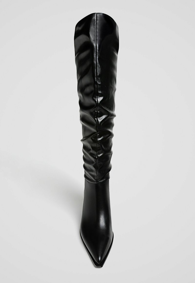 Stivali Alti Donna Tacco Stiletto | In Camoscio Sintetico Con Cerniera - Nero/Marrone - Foto 8