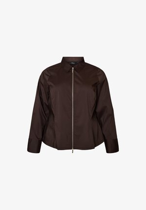 Zizzi, KURZES SHIRT MIT ZWEI-WEGE-REISSVERSCHLUSS - Hemdbluse - braun