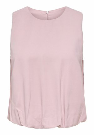 Varrukateta kahvatu heleroosa pluus ümar kaelusega, kerge kogumiga allääres ja taga lukuga sulguriga.