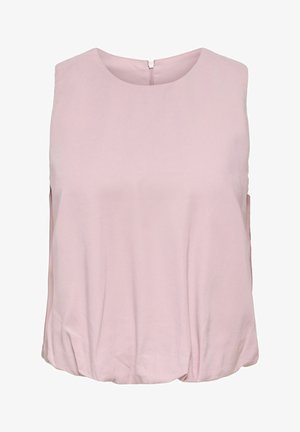 Varrukateta kahvatu heleroosa pluus ümar kaelusega, kerge kogumiga allääres ja taga lukuga sulguriga.