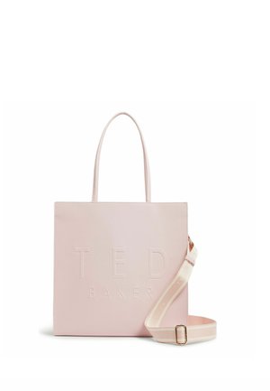 Hellrosa quadratische Tote-Tasche mit zwei Griffen und abnehmbarem, breitem Schulterriemen, geprägt mit dem Branding "Ted Baker".