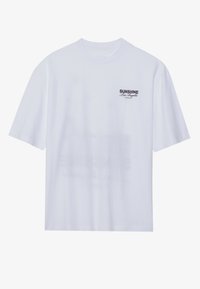 White cotton short-sleeve t-shirt featuring a black "SUNSHINE Los Angeles" graphic on the left chest area. Crew neckline, relaxed fit.