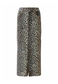 Leopardenmuster Midi-Rock mit hoher Taille, der über einen Knopfverschluss, Taschen und eine lässige Passform verfügt. Hergestellt aus glattem, leichtem Stoff.