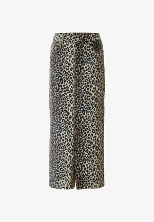 Leopardenmuster Midi-Rock mit hoher Taille, der über einen Knopfverschluss, Taschen und eine lässige Passform verfügt. Hergestellt aus glattem, leichtem Stoff.