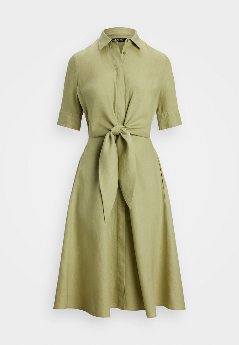 Lauren Ralph Lauren TIE-FRONT LINEN SHIRTDRESS - Shirt dress - light  olive/olive - Zalando.ie