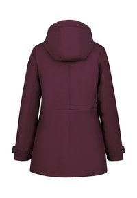 Mørkerød isoleret parka med aftagelig hætte, lange ærmer og velcro-manchetter. Glat stof med et rent, moderne snit. Bageste udsigt vist.