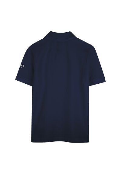 Korte mouwen polo shirt in marineblauw, met een platte kraag en een klein logo op de linker mouw, gemaakt van zachte, ademende stof.