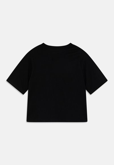 T-shirt noir à manches courtes, fabriqué en coton doux, coupe décontractée, col rond, et sans motifs ni graphiques visibles au dos.