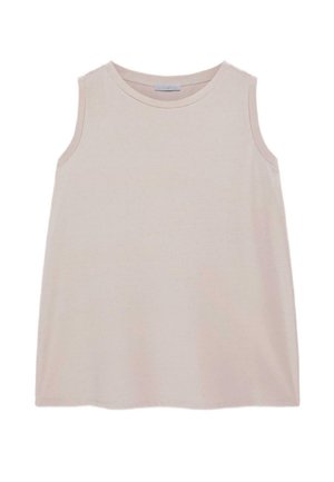 Mouwloos lichtbeige tanktop met ronde hals, eenvoudig ontwerp en losse pasvorm.