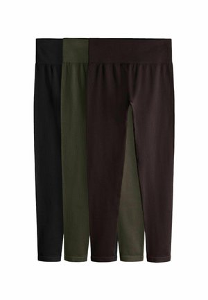 REGULAR FIT - 3 PACK ACTIVE - Leggings - black chocolate brown khaki