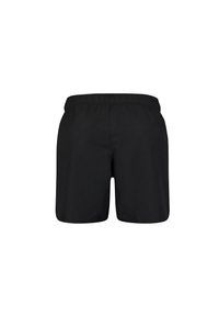 Pantalones cortos negros hechos de una tela ligera con una cinturilla elástica. Presenta un diseño sencillo sin patrones ni herrajes visibles.