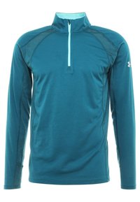 Teal langärmelige sportshirt met een halve rits, met contrasterende lichtblauwe accenten en geprofileerde zijpanelen. Gemaakt van ademende stof.