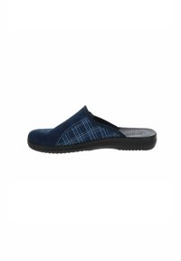 Scarpe slide blu navy con tomaia in suede, caratterizzate da un motivo a quadri, suola in gomma e plantare imbottito per il massimo comfort.