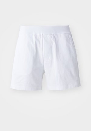 Shorts bianchi in cotone con vita elasticizzata, due tasche laterali e una vestibilità morbida. Tessuto liscio senza modelli o dettagli visibili.