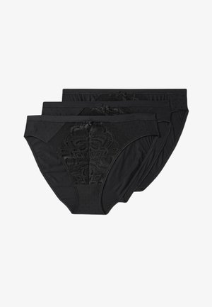 Czarne majtki hipsterki z koronki, z kropeczkowym wzorem i koronkową wstawką z przodu. Miękki materiał i elastyczny pas dla wygody.