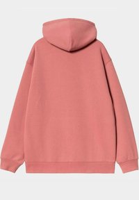 Sudadera rosa de gran tamaño con una textura suave, que presenta una capucha grande, hombros caídos y puños y dobladillo acanalados.
