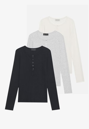 3 PACK - T-shirt à manches longues - egret/black/light grey melange