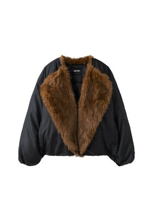 Stradivarius, FAUX FUR LAPEL BOMBER JACKET - Veste d'hiver - black