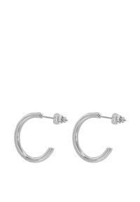 Orecchini a cerchio in argento con una finitura liscia e lucida. Design arrotondato, con una chiusura a perno sicura. Forma semplice e minimalista.