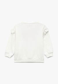 Hvid sweatshirt med lange ærmer og flæse detaljer på skuldrene. Fremstillet af en bomuldsblanding med rund halsudskæring og ribbede manchetter.