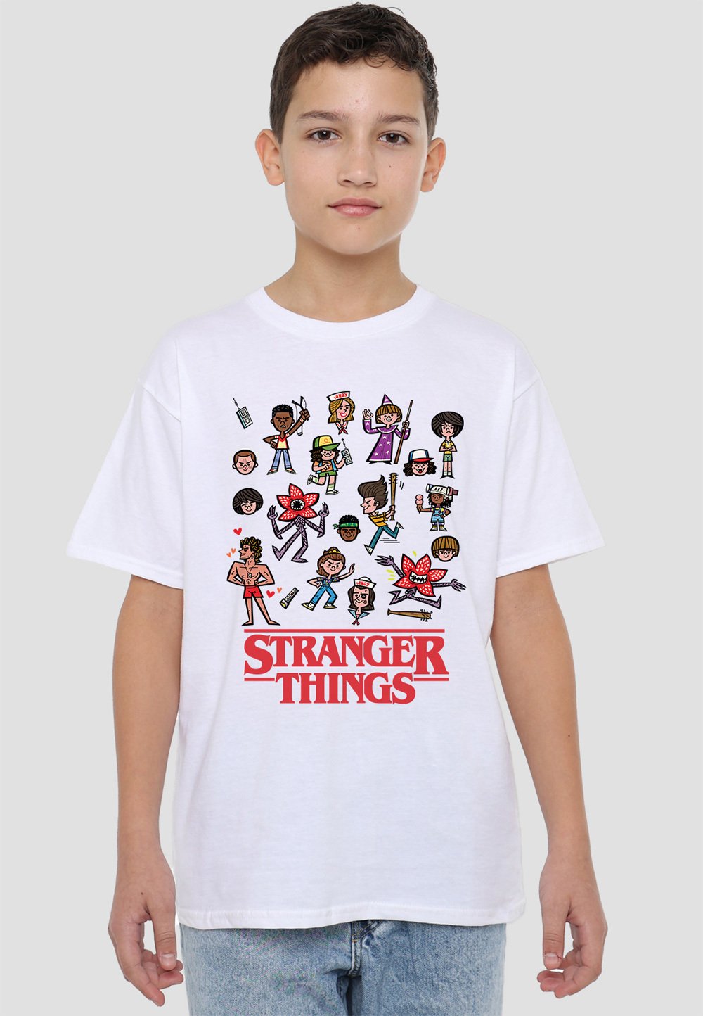 NETFLIX STRANGER THINGS CARTOON CHARACTERS Print T-shirt white