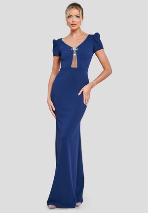 Navy blue iltavä vestido con vilets estou, aces sein, ucla a yyanala, ak pruntilum monchado gabale e wiñdi garamucn inci rodamf . Plots skején.
