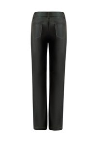 Schwarze Jeans mit geradem Bein, zwei Gesäßtaschen, stabilen Nähten und einer glatten Textur. Keine sichtbaren Vorderansichten.