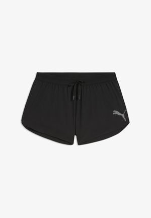 Sorte atletikshorts med elastisk talje og snøre, med lille Puma-logo på nederste højre side.
