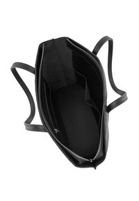 Sac fourre-tout noir avec un extérieur texturé semblable à celui d'un crocodile. Comprend une fermeture éclair, un intérieur lisse et doublé, ainsi que plusieurs compartiments pour s'organiser.