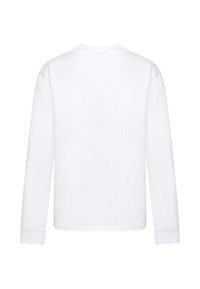 Garums piedurkņu krekls vienkrāsainā baltā krāsā, izgatavots no kokvilnas, ar apaļu kaklu un taisnām piedurknēm ar slēgtiem aprocēm.