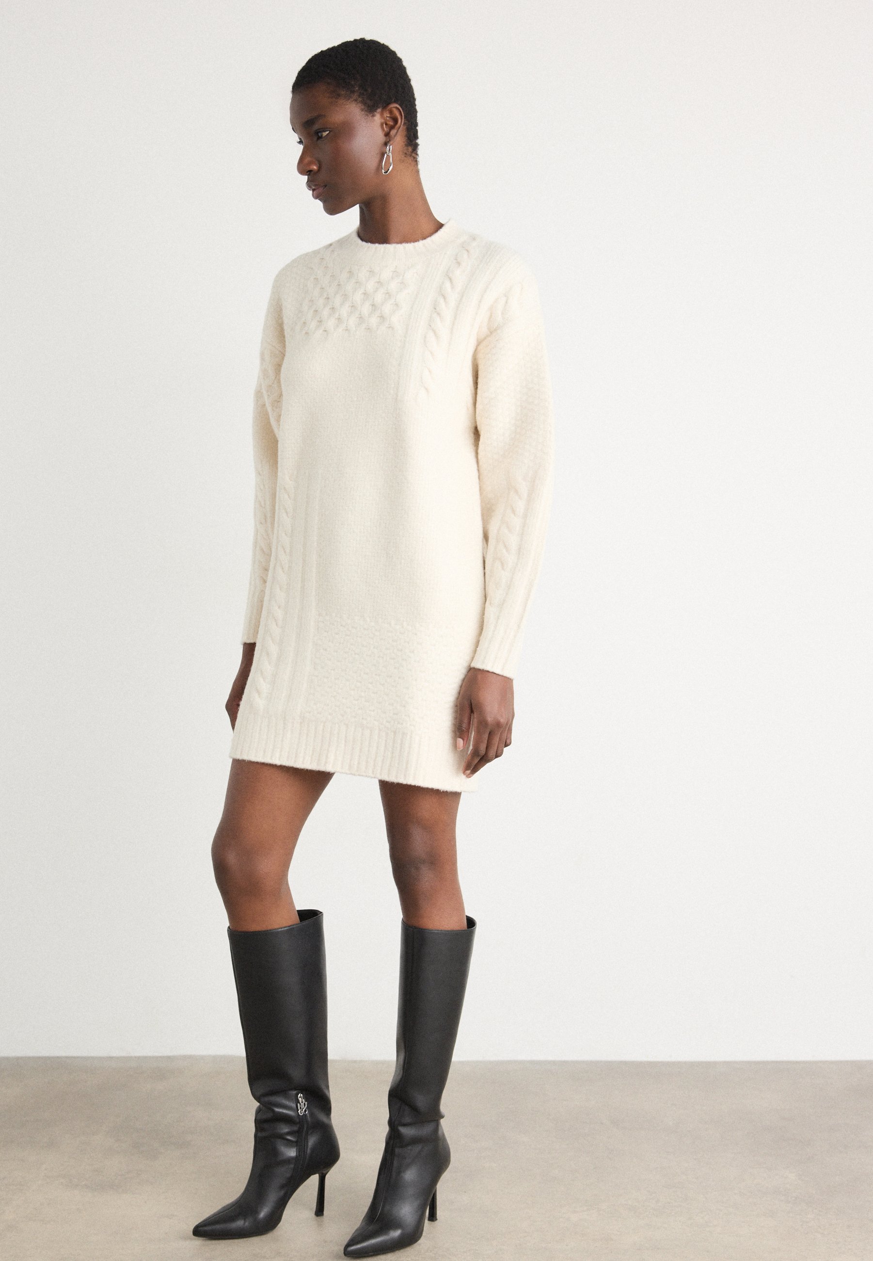 ローブブランLeather Trimmed Wool Jumper Dress Leather Trimmed Wool  