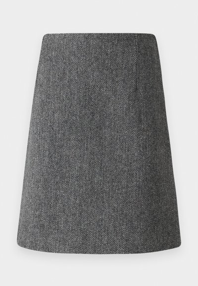 Grijze visgraatrok met een uitlopende A-lijn vorm, gemaakt van textiel met structuur. Kenmerkt zich door een nette tailleband en geen zichtbare hardware of accenten.