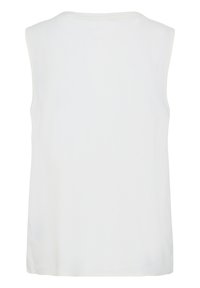 Sleeveless white top with a round neckline, shown from the back, made of smooth, lightweight fabric.