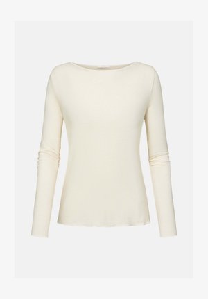 Langarmshirt in off-white, voorzien van een ronde halslijn, aansluitende mouwen met subtiele ruches en een zachte, gladde textuur.