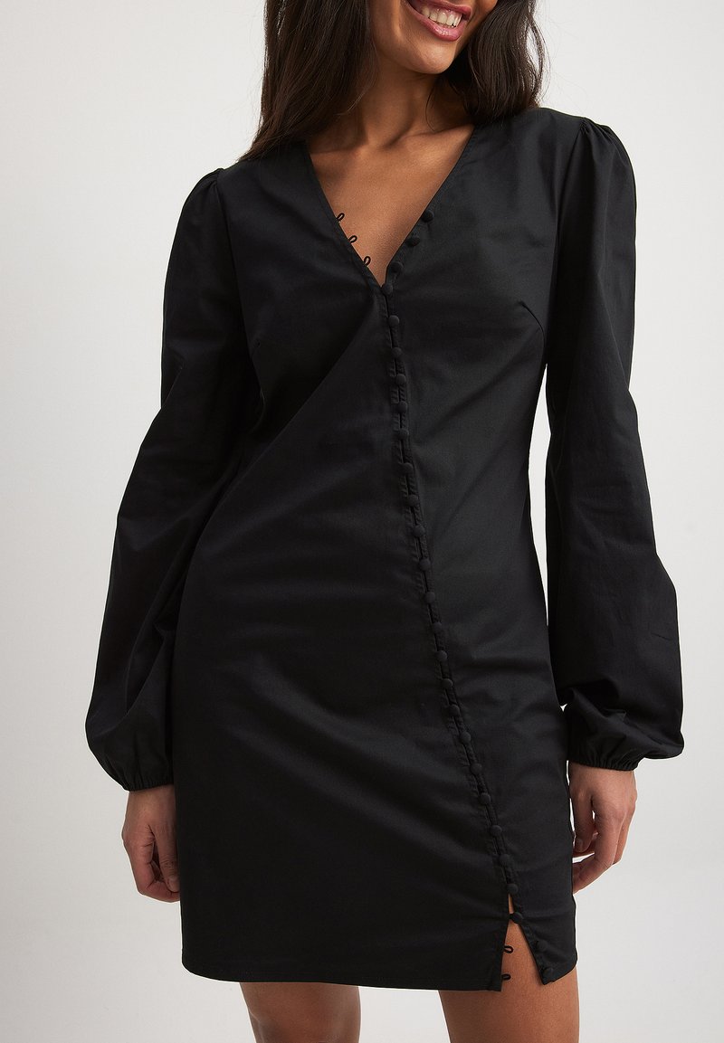 NA-KD BUTTONED LONG SLEEVE MINI  - Marškininė suknelė - black
