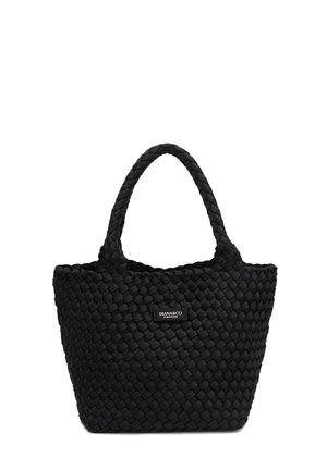 Borsa tote nera intrecciata con due manici e un'etichetta rettangolare "DIANA&CO FIRENZE" al centro anteriore.