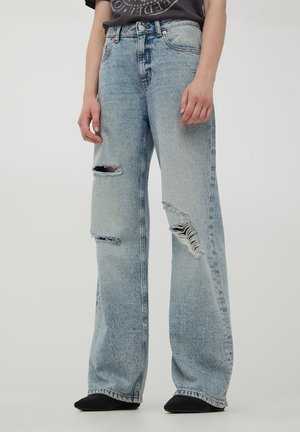Terranova CON STRAPPI ACID WASH - Jeans a zampa - blu denim medio