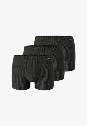 Sorte boxershorts med tynde hvide striber, elastisk talje, lavet af blødt stof. Sæt af tre, med en formet pungdesign.